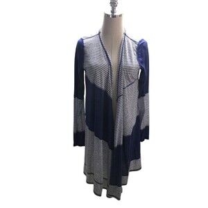 Allen Allen Cardigan Duster Women's Size Medium Blue Striped